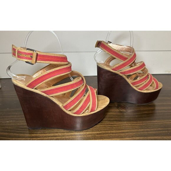 *RARE* Marc by Marc Jacobs Wedge Platform‎ Pink Red Strappy Sandals Heels 8 - Picture 4 of 14